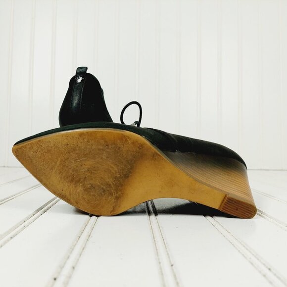 Nina Black Leather Pointed Toe Lace Up Wedge Ankle Boots I55 - Picture 10 of 13